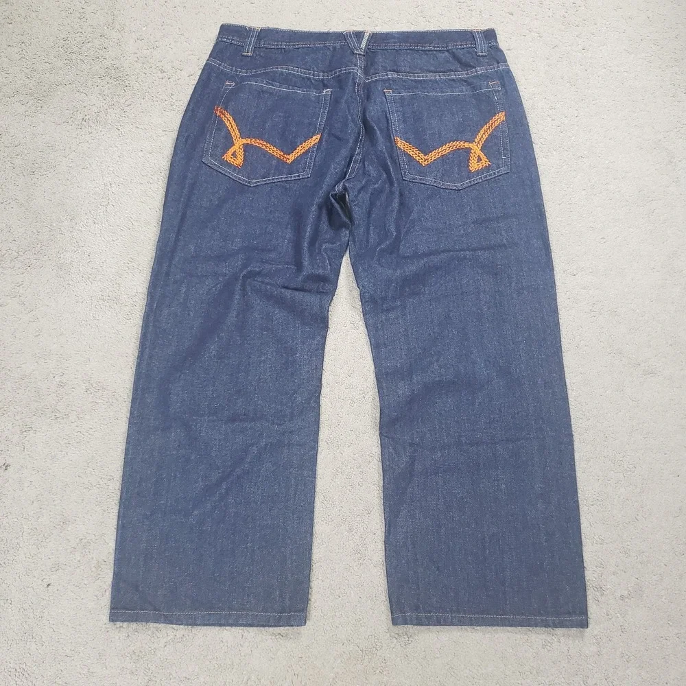 Vintage 5ive Jungle Jeans Mens 40 (FITS 37x27) Y2K Blue Wide Baggy Embroidered